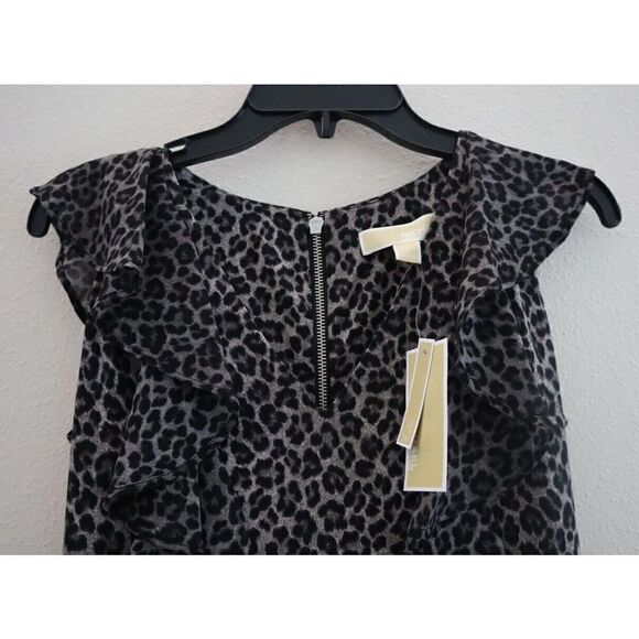 Michael Kors Women's Sz Small Malachite Gray Cheetah Print Ruffled Dress $125 - Picture 3 of 8